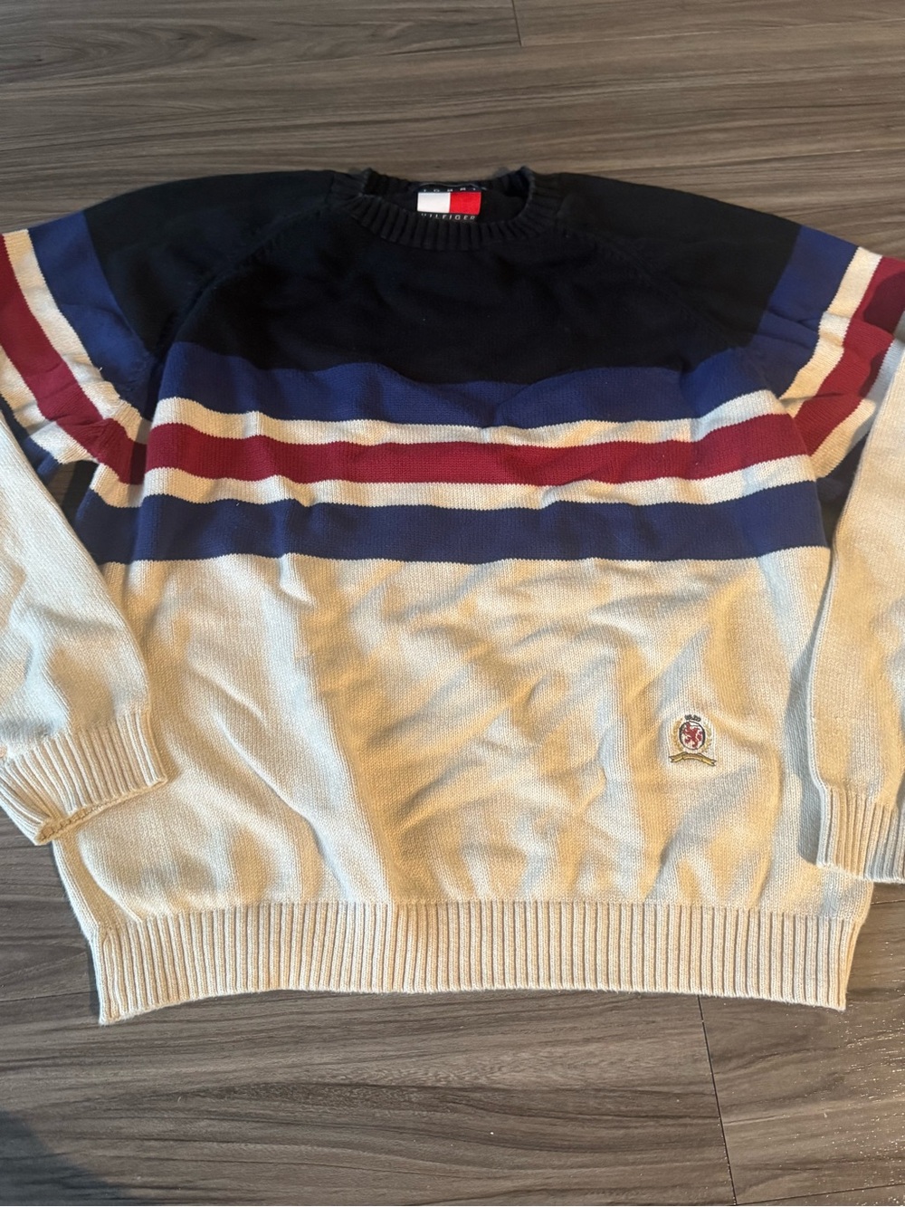 Vintage Tommy Hilfiger Crest Colorblock Sweater XL 90s Preppy Knit